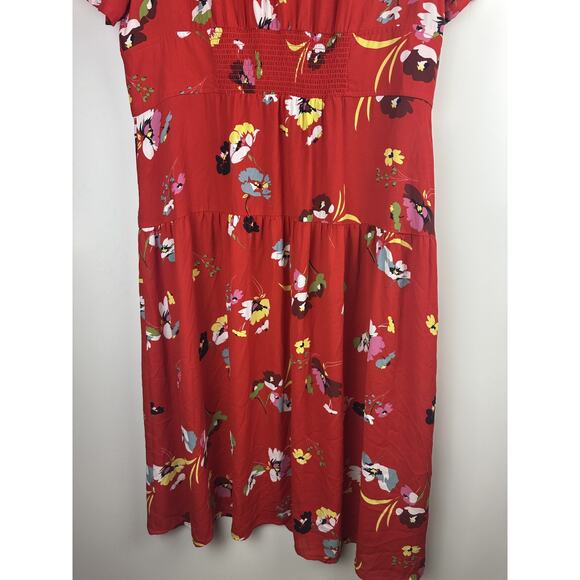 *Flawed* CAbi Afternoon Dress Floral Midi Red 6218 SS Shirt Dress Size XL Sheer - Picture 11 of 15